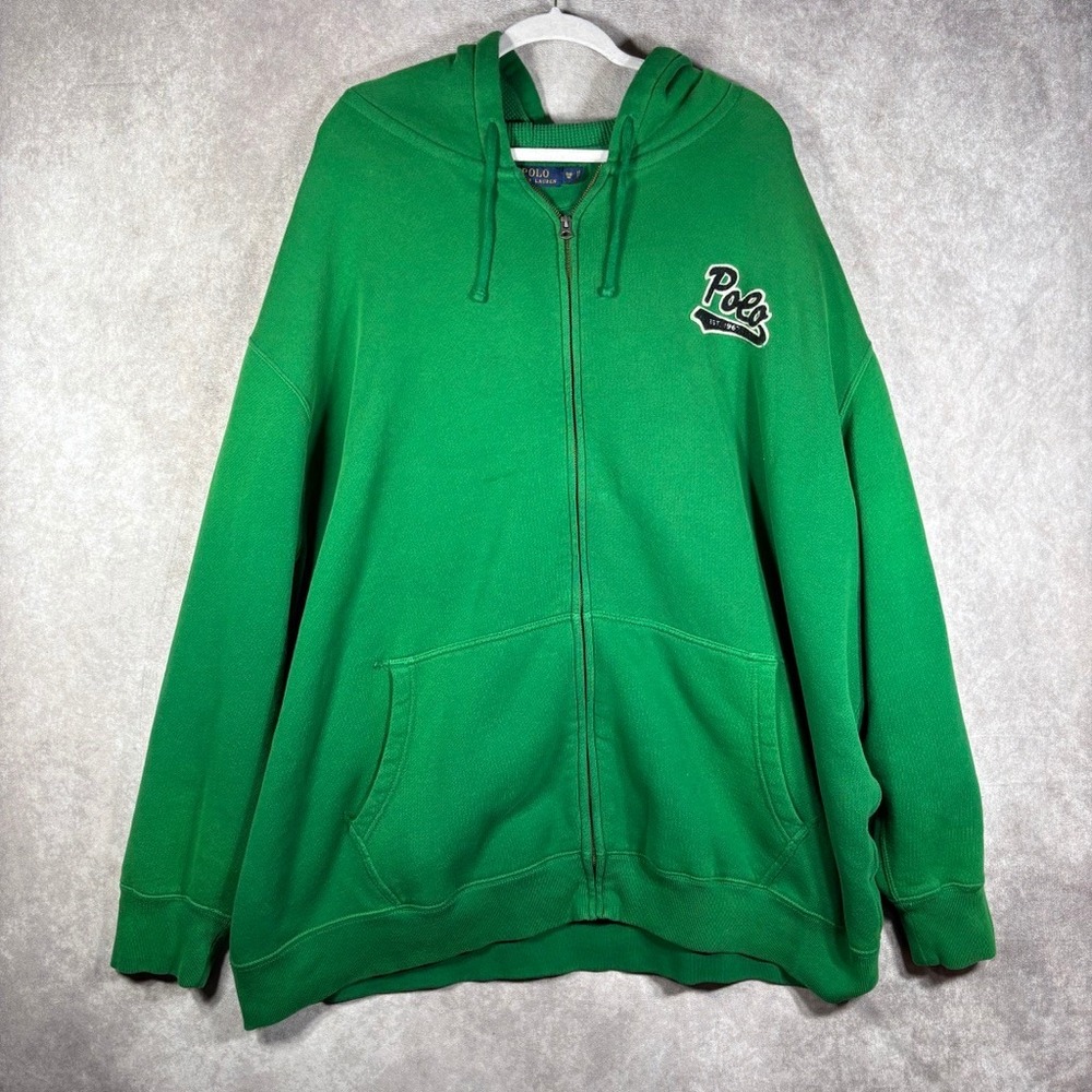 Polo Ralph Lauren Hoodie Mens 3XB Green Full Zip Graphic Fleece Big & Tall